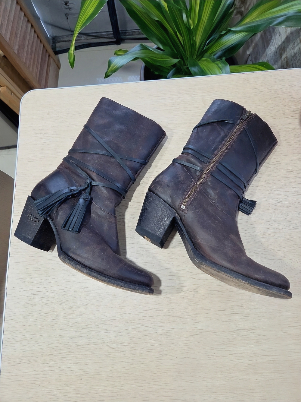 Miss Macie Women's Brown Distressed Leather Mid-Calf Boots Size 10M